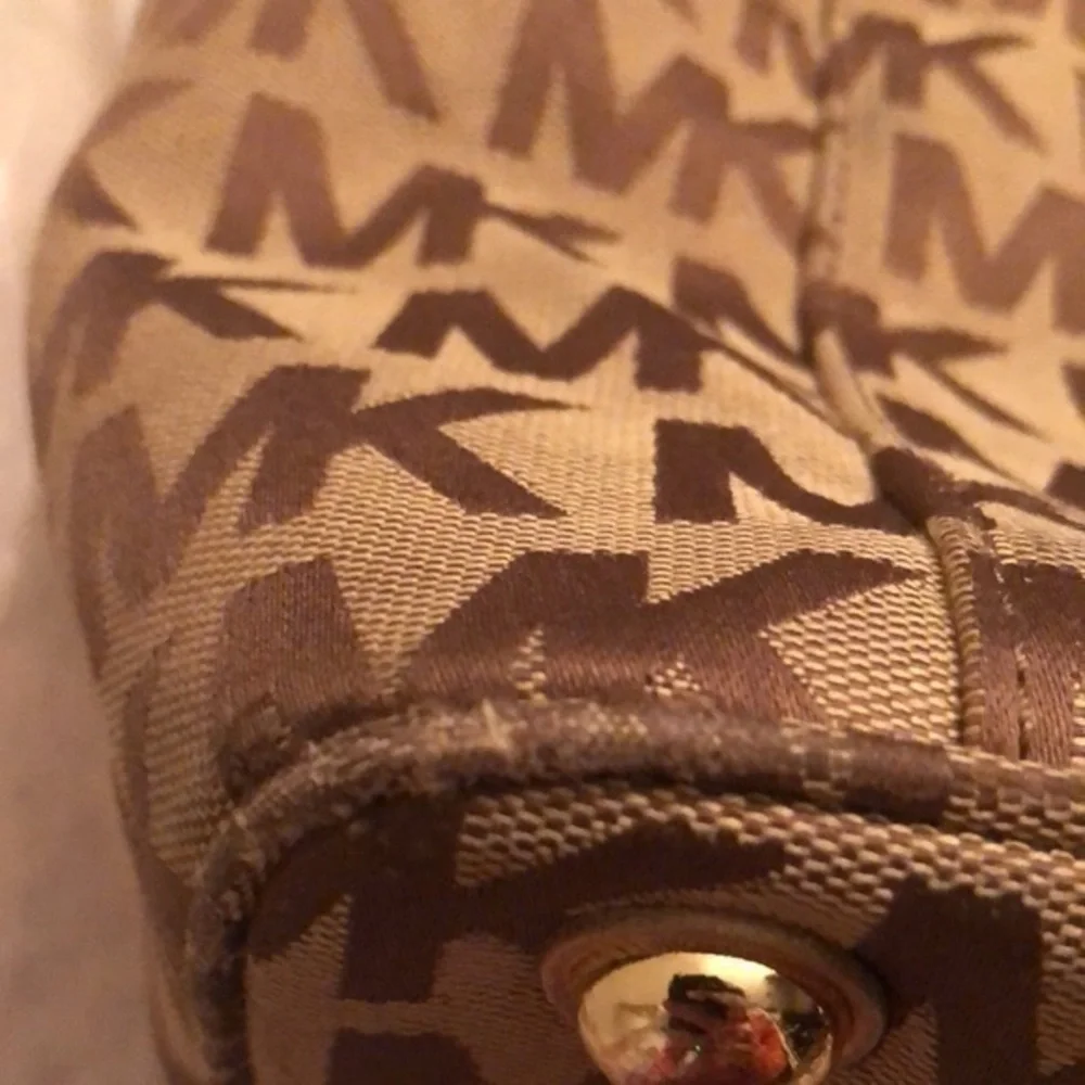 Michael kors signature brown khaki tote bag gold straps